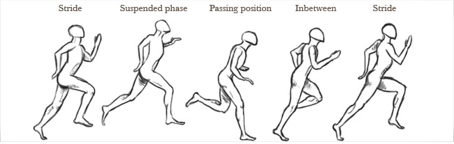ciclo di corsa posizioni stride passing position